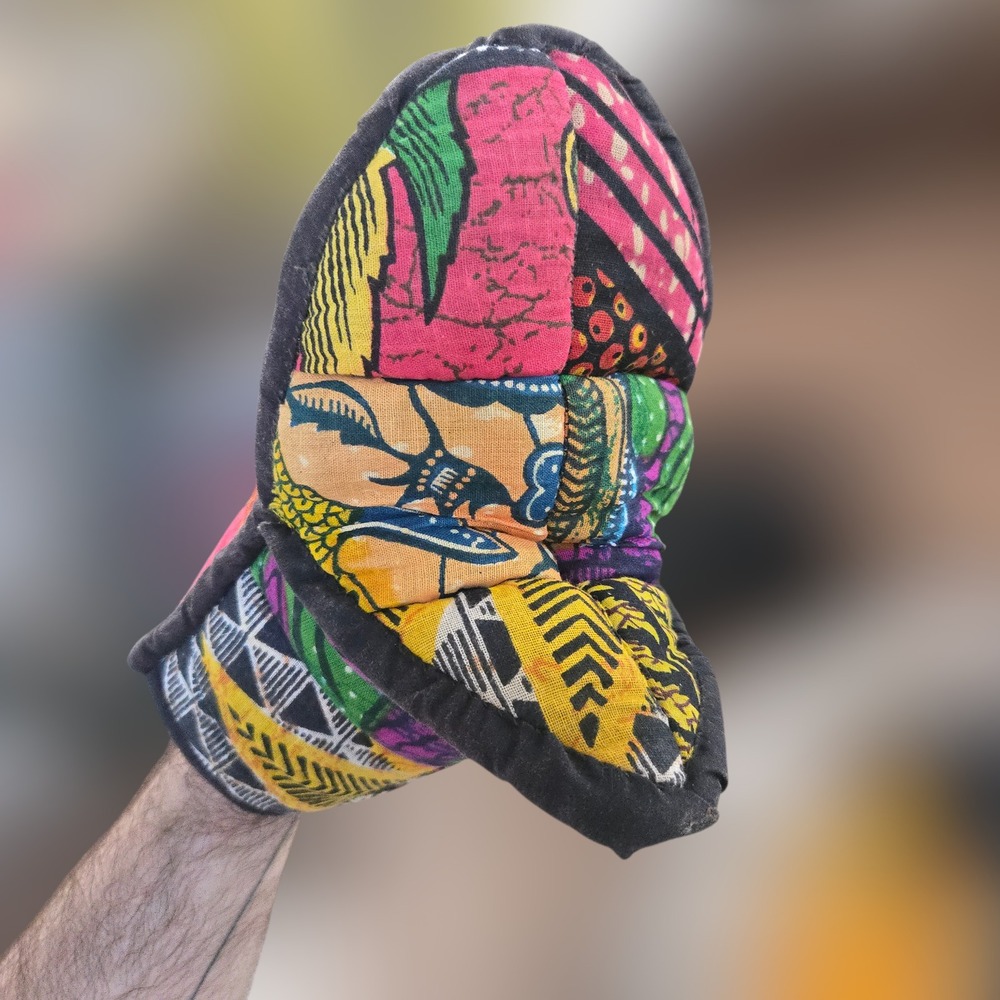 VTG Abstract Open‎ Mouth Oven Mitt Multi Color Patchwork Quilt African Wax Print